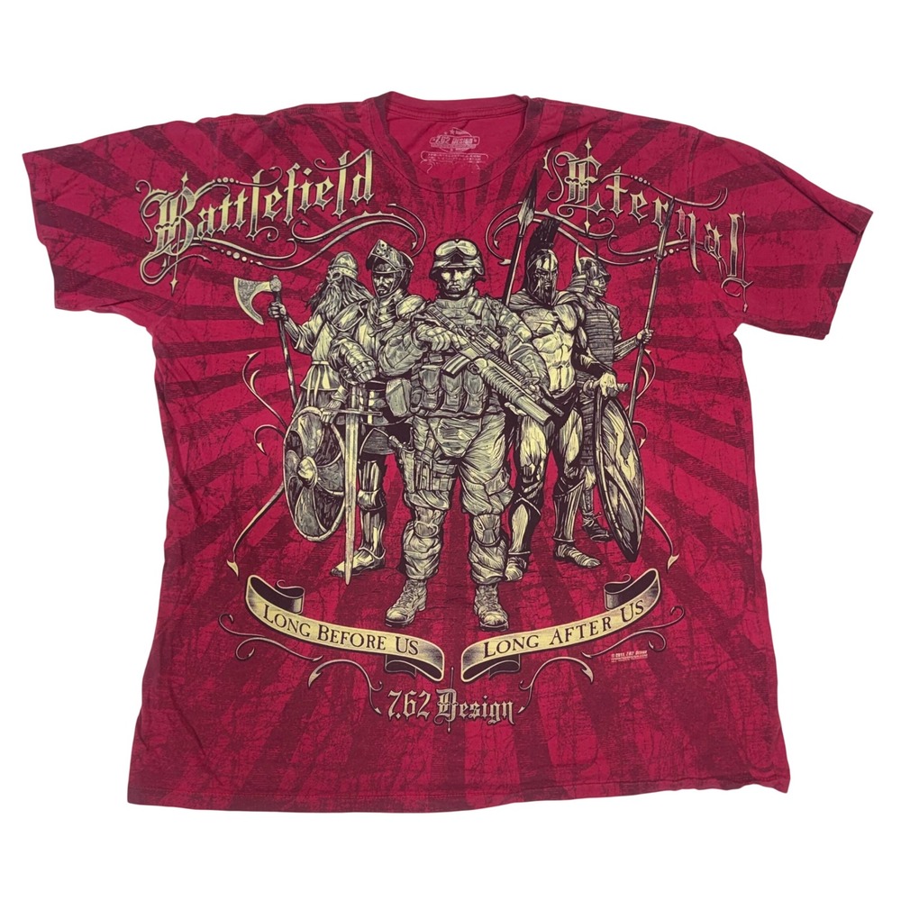 7.62 Design Battlefield Eternal Graphic Tee Men 2XL V-Neck Cotton Red